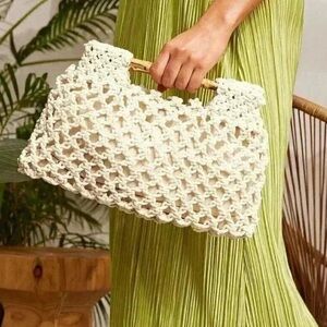 Beige Vacation Women's Woven Clutch Bag